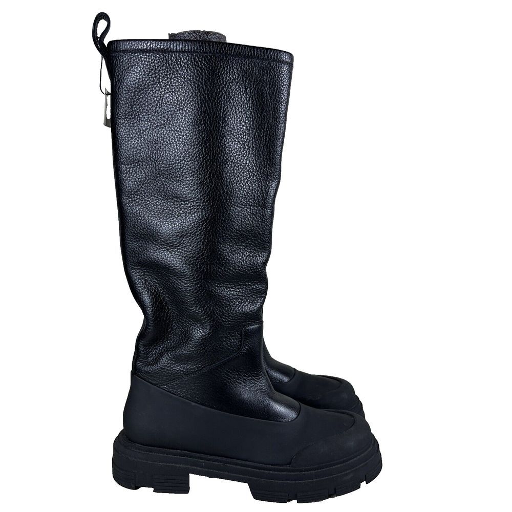 ZARA Leather Rubber Faux Fleece Lug Sole Knee High Boot Women's Size 9 EU40 New!